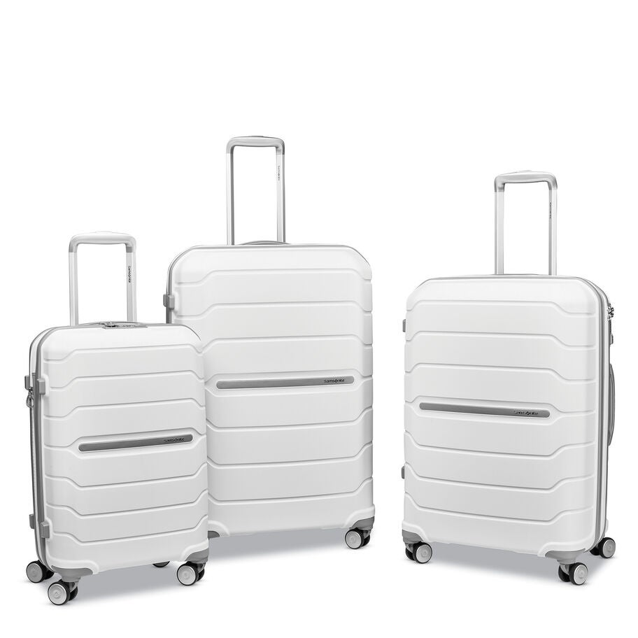 Freeform Carry-On, Medium Checked, and Large Checked Spinners in White. image number 5