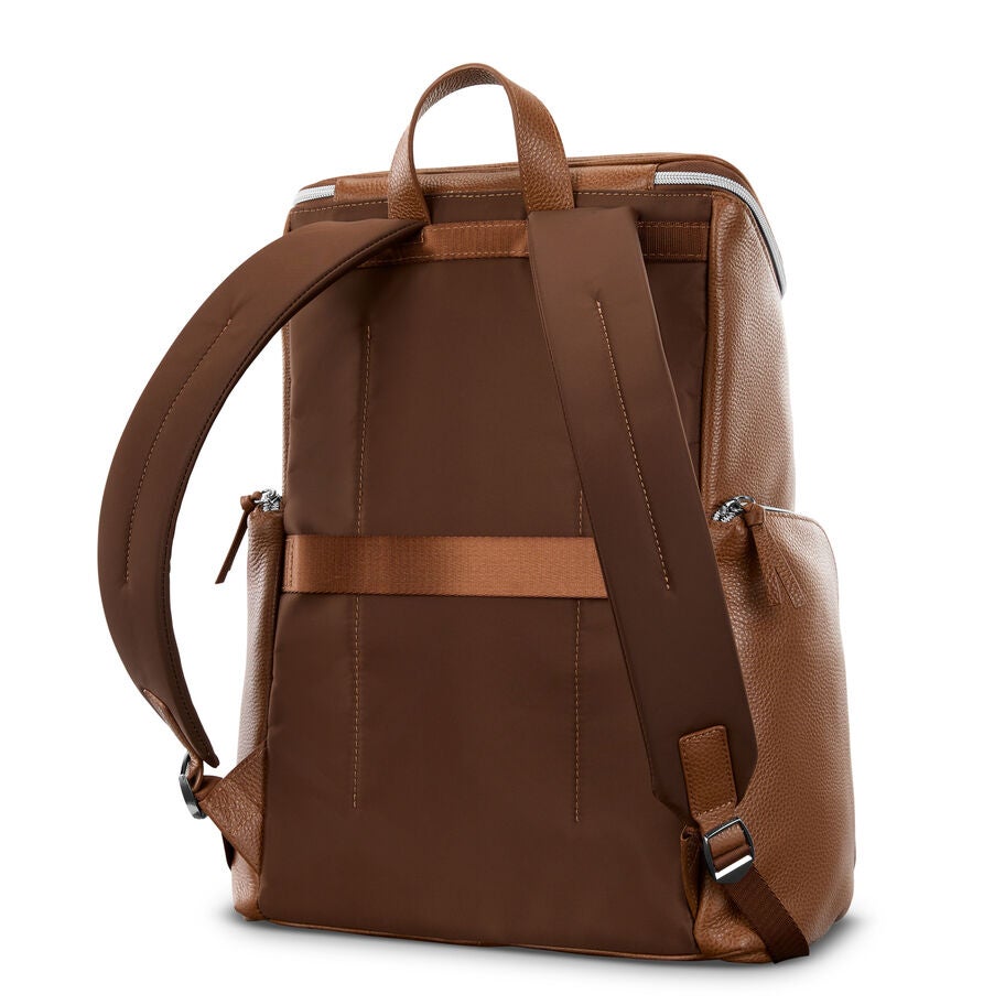 Mobile Solution 2 Leather Deluxe Backpack in the color Cognac. image number 5