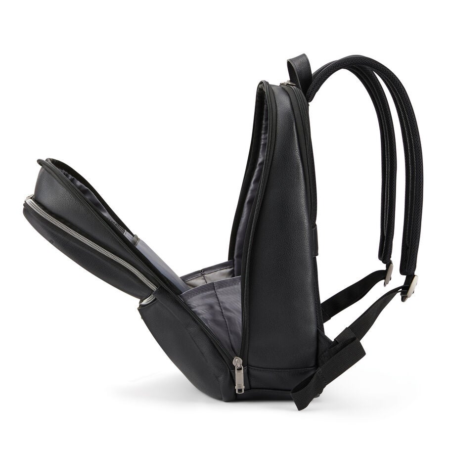 Classic Leather Slim Backpack in the color Black. image number 3