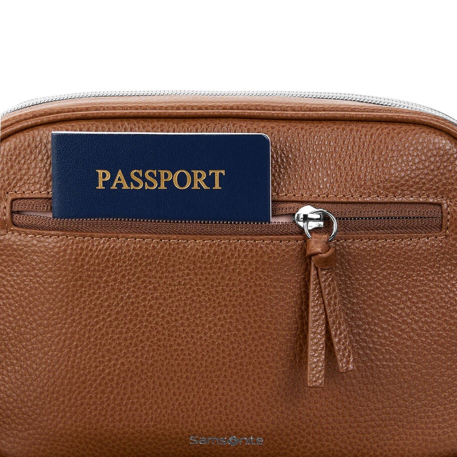 Mobile Solution 2 Leather Crossbody in the color Cognac. image number 2