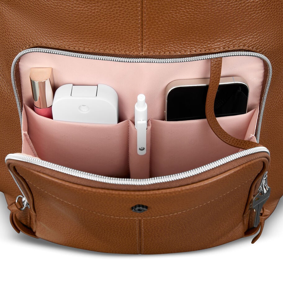 Mobile Solution 2 Leather Deluxe Backpack in the color Cognac. image number 3
