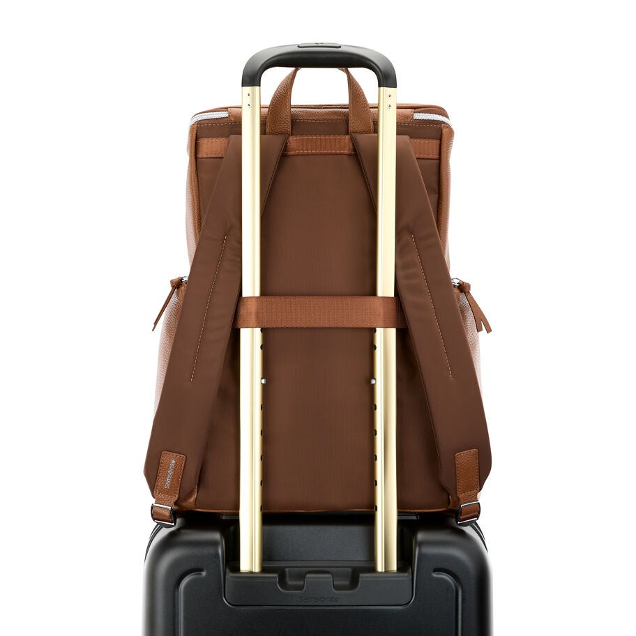 Mobile Solution 2 Leather Deluxe Backpack in the color Cognac. image number 6