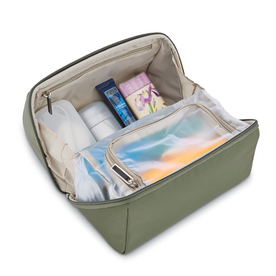 NuRoad Lay Flat Toiletry Kit in the color Forest Green/Silver. image number 1