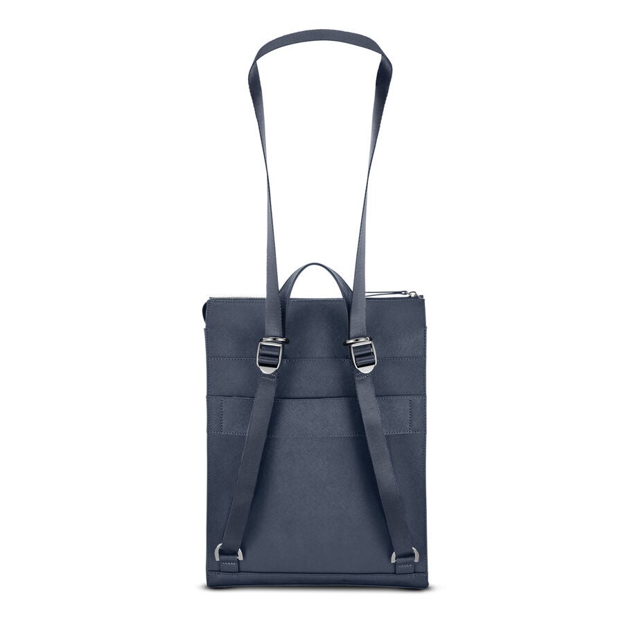 Women's Executive Leather Convertible Backpack in the color Navy. image number 4