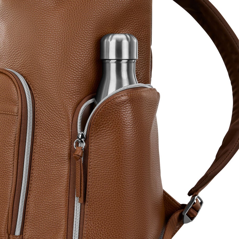 Mobile Solution 2 Leather Deluxe Backpack in the color Cognac. image number 4