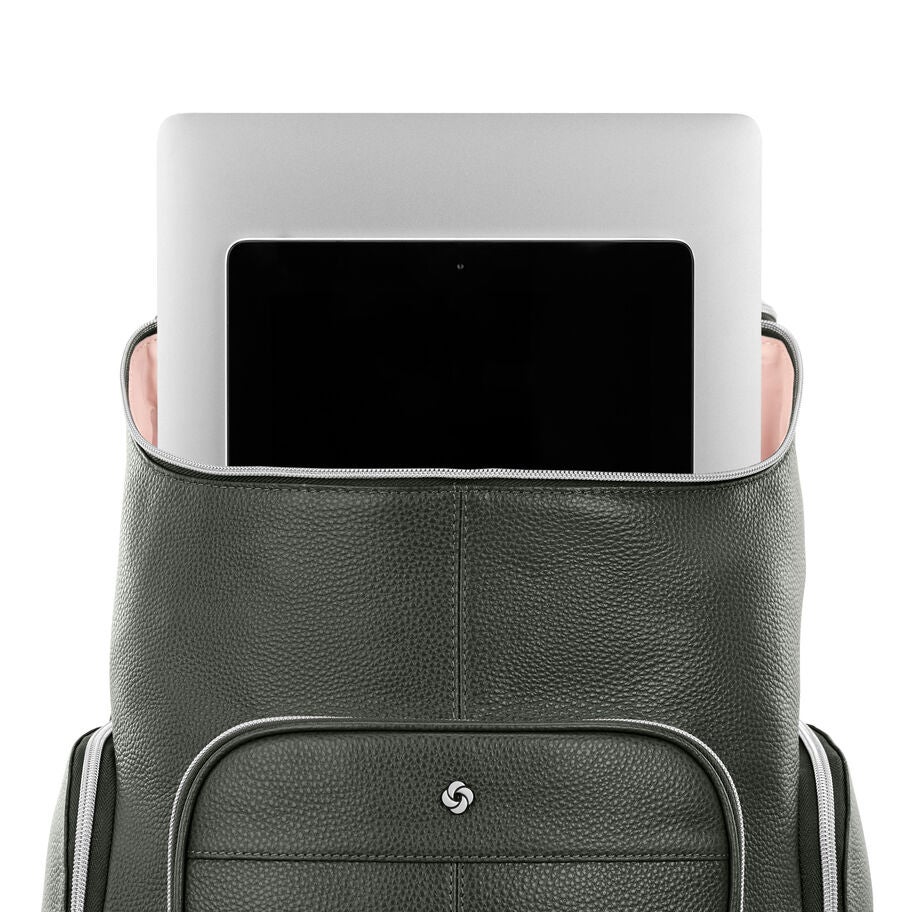 Mobile Solution 2 Leather Deluxe Backpack in the color Olive. image number 2