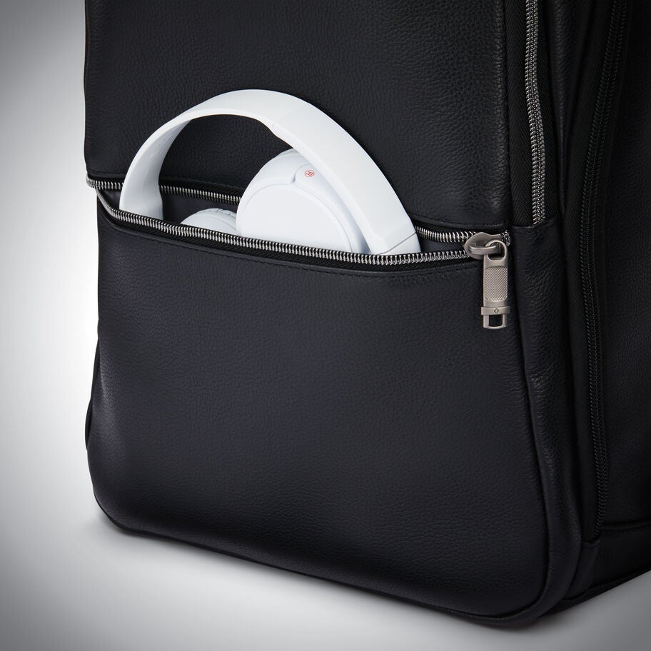 Classic Leather Slim Backpack in the color Black. image number 5
