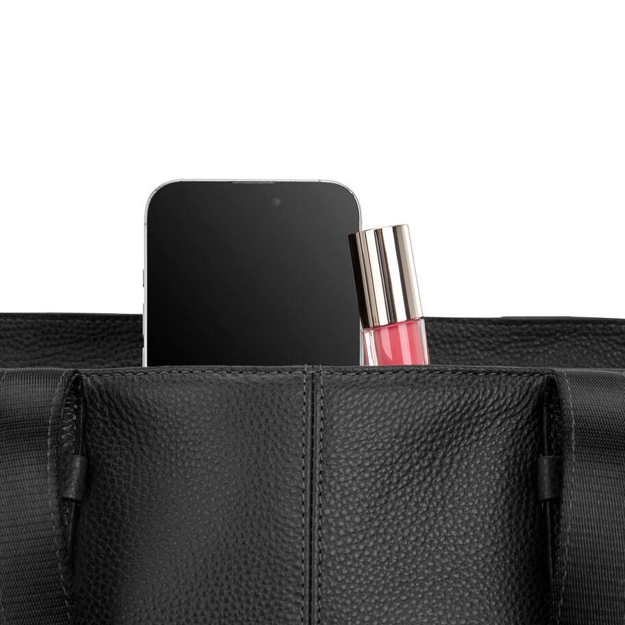 Mobile Solution 2 Leather Tote in the color Black. image number 3