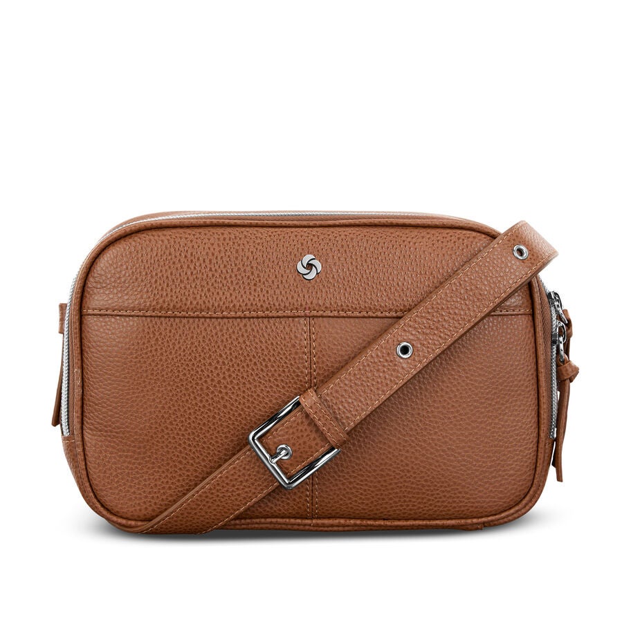 Mobile Solution 2 Leather Crossbody in the color Cognac. image number 0